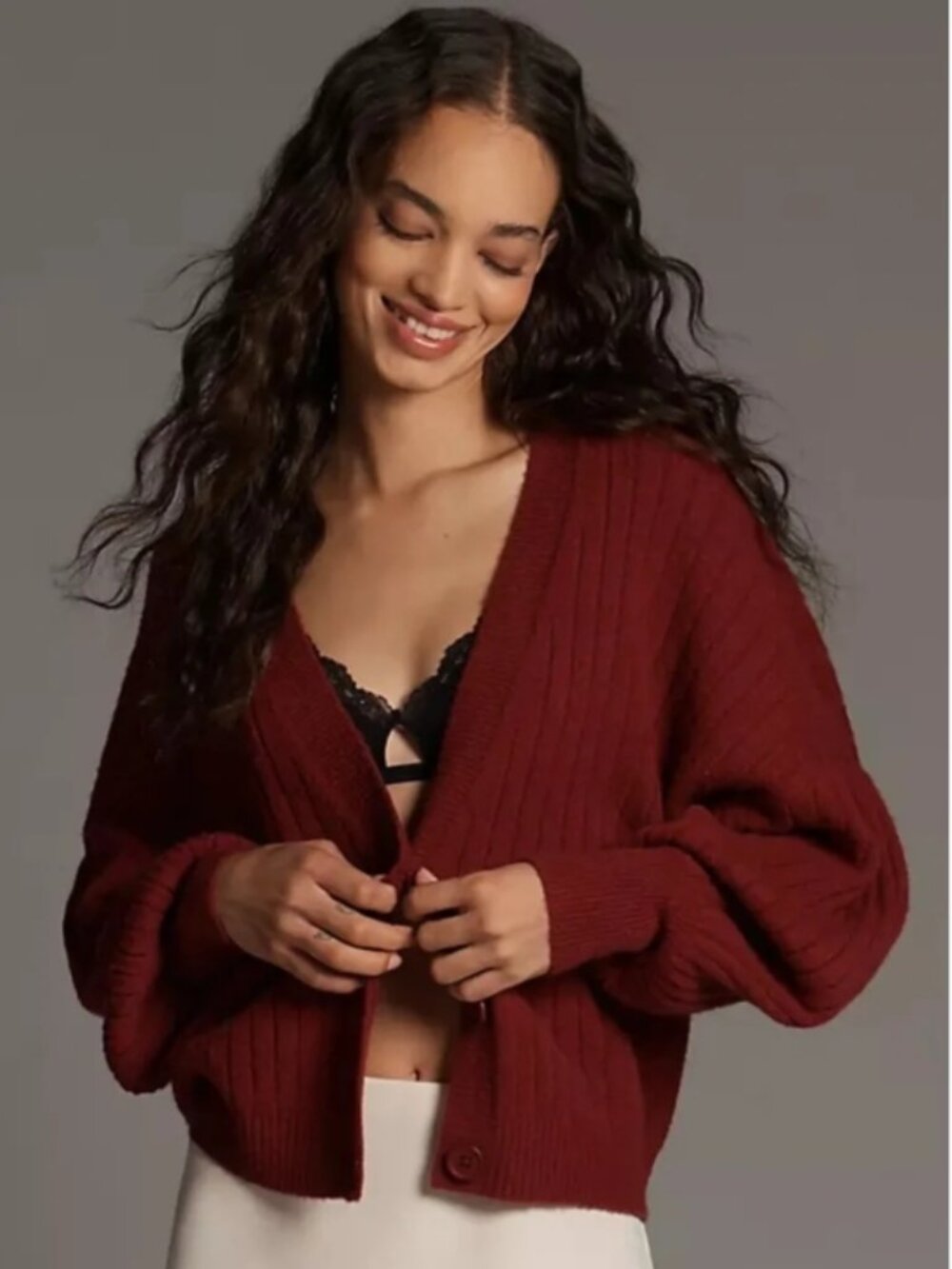 NWT By Anthropologie Ribbed Wool Blend Cardigan in Fresh Berry Size S